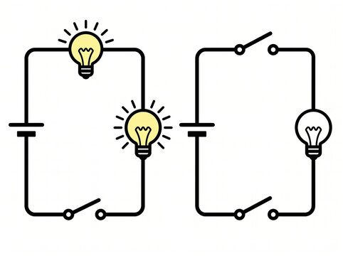 Illustration of series and parallel electric circuits with light bulbs and switches electricity parallel schematic electrical education learning classroom academic experiment conceptual