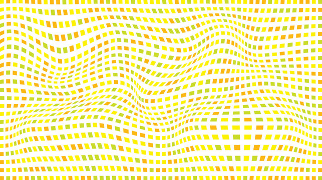 Abstract yellow and green wavy pixel grid background with distorted mesh effect