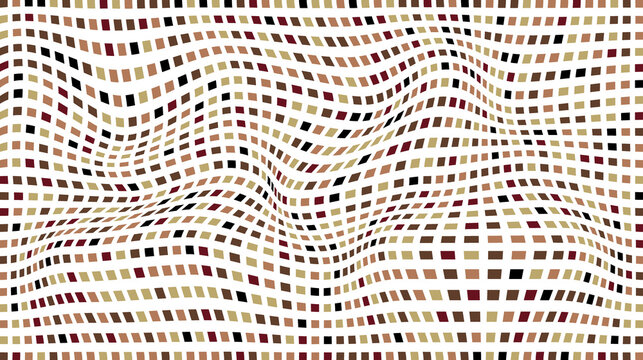 Wavy brown and beige abstract geometric grid pattern with distorted mesh texture