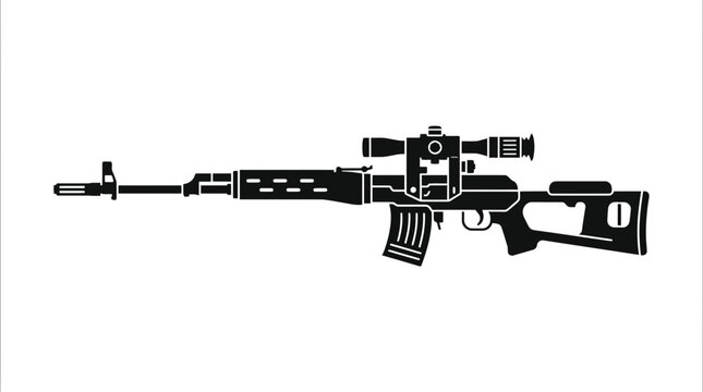 Side view silhouette of tactical sniper rifle weapon.