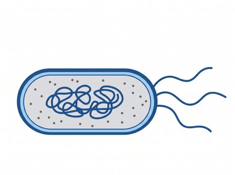Illustration of a bacterial cell structure with flagella bacteria bacterium microbiology microorganism flagella prokaryote microscopic scientific education laboratory research bacterial