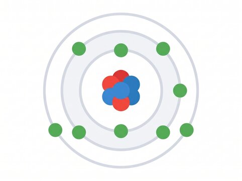 Diagram of an atom structure with central nucleus and electron shells electron chemistry structure scientific particle education academic research laboratory university molecule conceptual