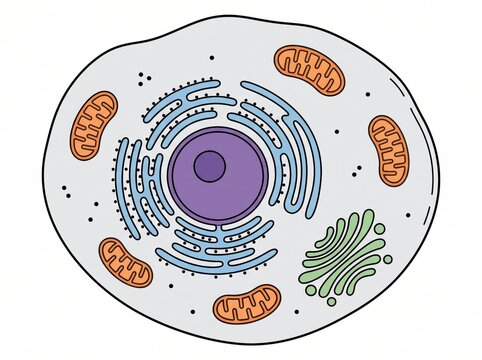Educational diagram of eukaryotic animal cell organelles with eukaryotic organelle mitochondria cytoplasm biological scientific education academic laboratory research university structure
