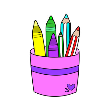set of colored pencils in a box