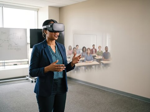 Teacher practices classroom scenarios using immersive VR