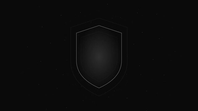 A minimalist dark shield outline glowing on a black background, symbolizing protection and security.