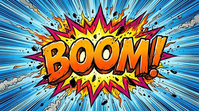 Comic book style explosion speech bubble with boom text