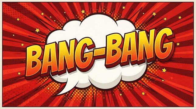 Comic book style bangbang sound effect on red background