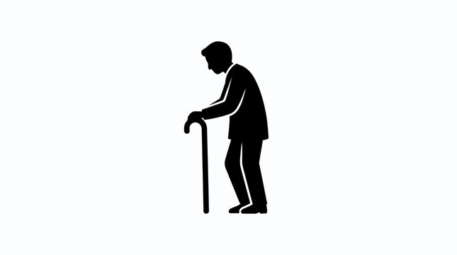 An elderly person walking slowly with a wooden cane depicting aging and mobility challenges for healthcare projects and retirement planning themes showing human life stages and health conditions