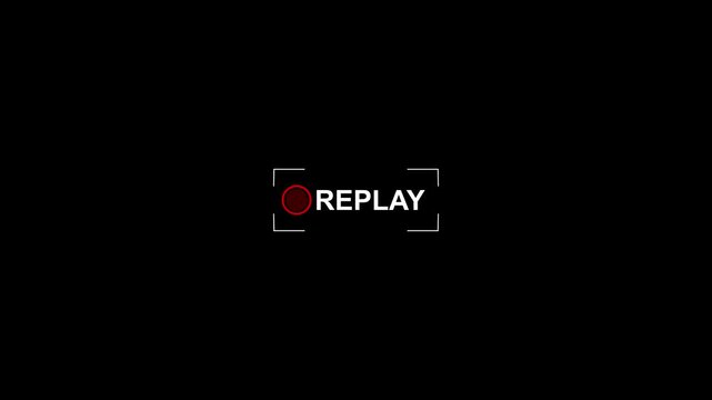 Animated REPLAY screen overlay with pulsing red recording dot and camera frame bracket on black and green screen background
