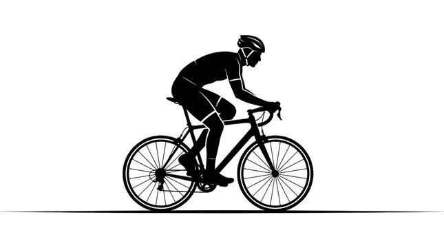 Silhouette of a focused cyclist in full gear pedaling a road bicycle during an intense athletic competition or training session showcasing speed and endurance in a dynamic composition for