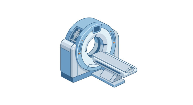 Isometric MRI machine graphic for healthcare diagnostics.