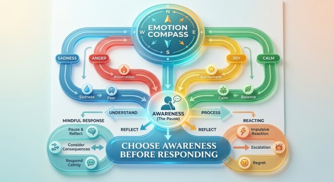 Emotion Compass Diagram: Visualize Emotional Pathways and Choose Awareness Before Responding