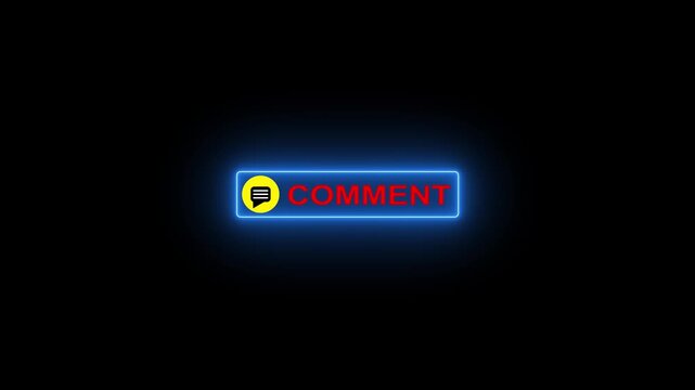 Animated COMMENT button lower third with glowing blue neon border and chat icon on dark background
