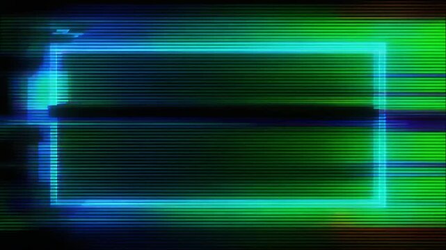 Futuristic glowing digital frame with glitch effects and binary code on dark background