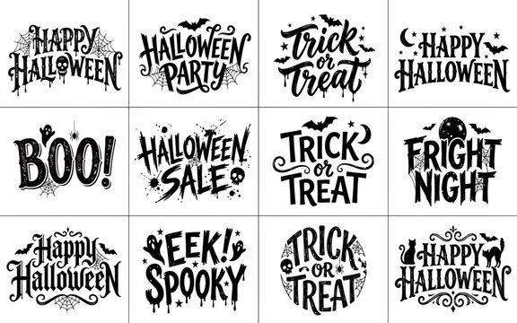 Collection of hand drawn halloween lettering and spooky phrases for festive designs