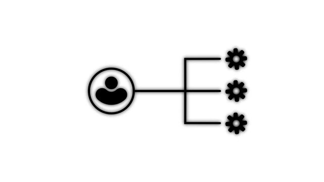 Minimal user profile icon connected to vertical navigation menu with settings, home, and email symbols on white background