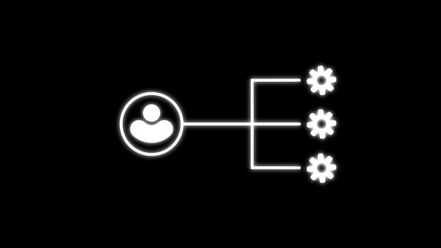 Minimal user profile icon connected to vertical navigation menu with settings, home, and email symbols on white background