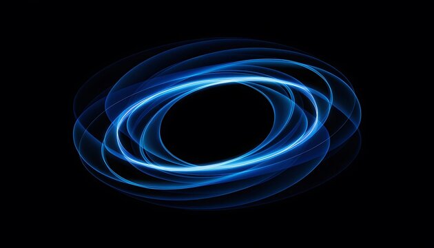Abstract blue light swirl on black background, futuristic digital vortex energy concept.