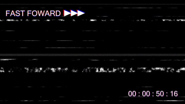 Vintage fast forward vhs glitch effect with digital timecode