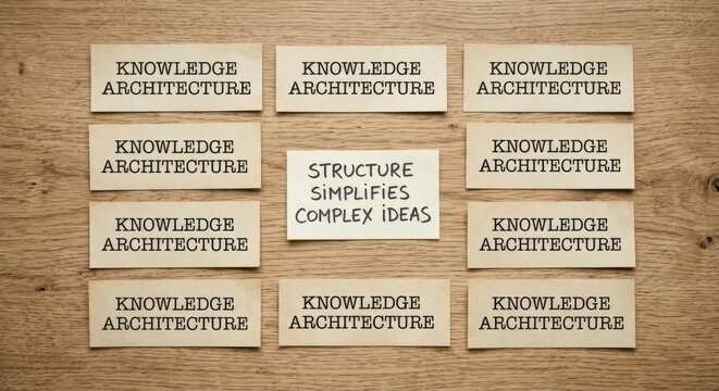 Knowledge architecture and its simplification of complex ideas on a wooden surface