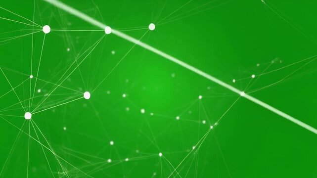 Green network of glowing nodes and lines with subtle depth during technology exploration