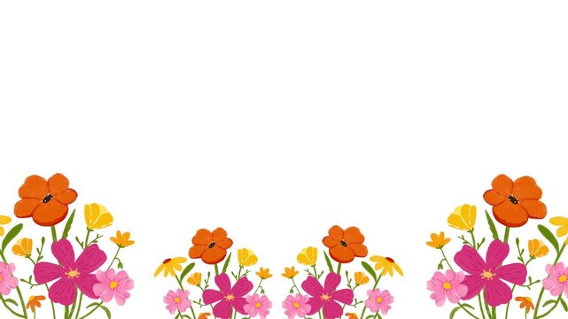 Animated floral frame background with colorful flowers. Watercolor floral for wedding background with spring frame.