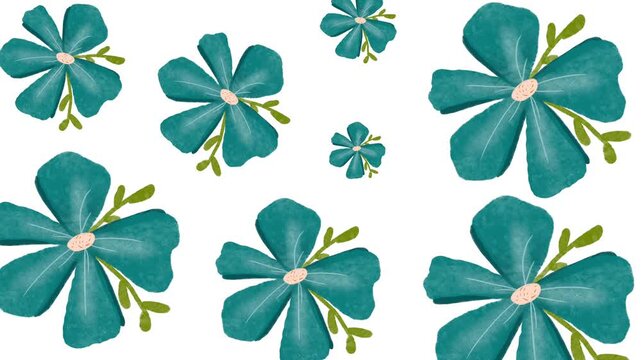 Blooming flower pattern animation, blue floral background, beautiful and environmentally friendly botanical design, suitable for wedding invitations. Animated in 4K.