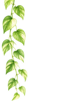 Trailing pothos vine watercolor illustration