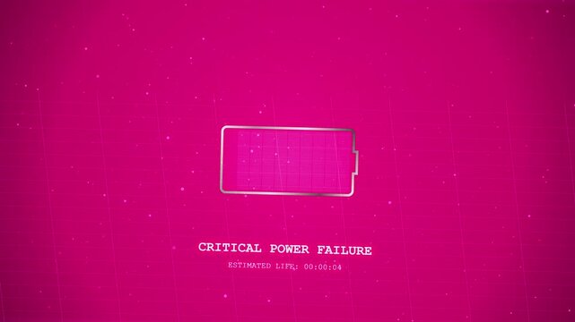 Critical Power Failure Notification with Low Battery Icon on Pink Screen