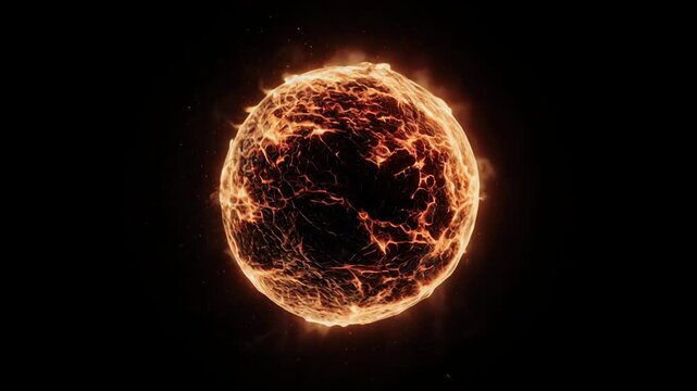 Fiery Orb Exploding with Debris in Dark Void Cinematic Motion