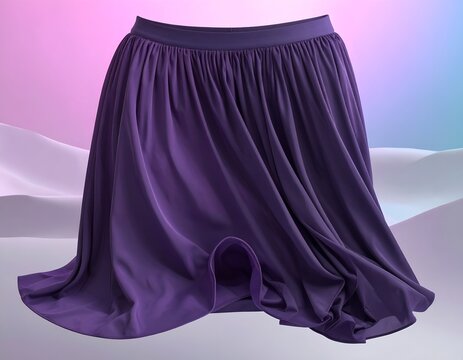 Purple pleated flowing maxi skirt on pastel background.