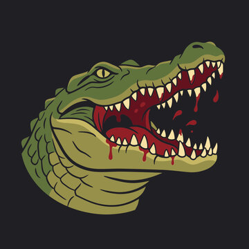 Aggressive Crocodile Head Open Mouth Blood