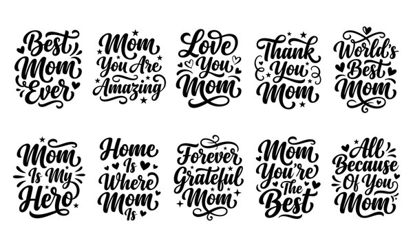 Happy Mothers Day Calligraphy Quote Lettering Set