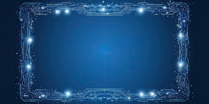 Futuristic blue circuit board frame glowing with bright lights