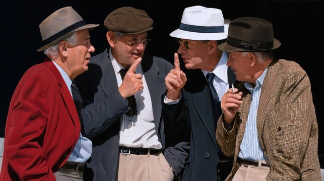 Senior men debating and conversing in a group