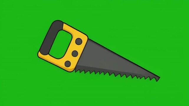 Hand Saw Tool Moving Smoothly Across Green and Black Background with Copy Space