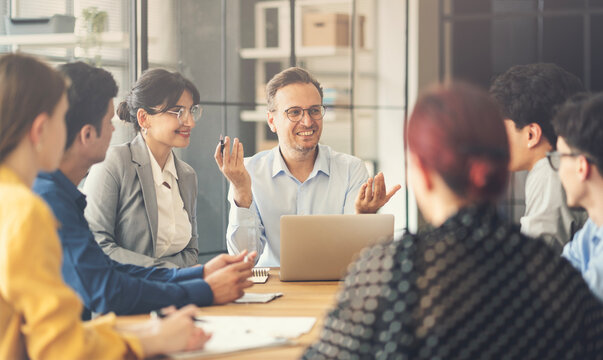 Discussing ideas during a meeting