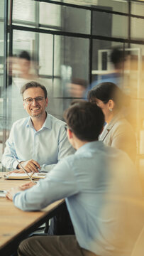 Discussing ideas during a meeting
