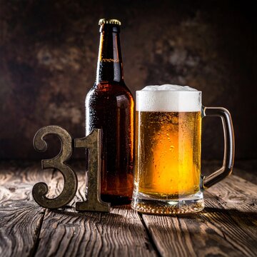Rustic Beer Bottle and Glass with Number 31 &ndash; Birthday and Anniversary Celebration