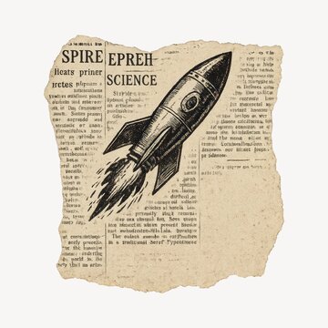 Vintage rocket newspaper illustration.