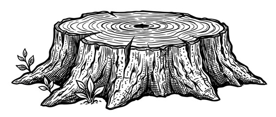 Naklejka premium Wood stump with rings, isolated on transparent background