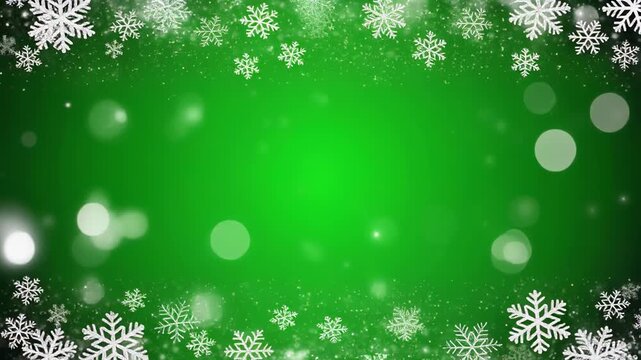 Green Christmas Bokeh Snowflakes Border Seamless Loop Festive Celebration Background