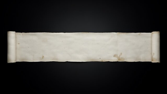 Old vintage paper scroll isolated on black background ancient parchment document with copy space for text or design