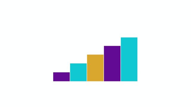 A saturated color block step layout in violet cyan and amber reveals five staircase color steps left to right sliding a highlight color bar across the steps