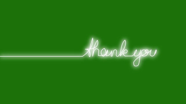 Glowing White Neon Light Thank You Continuous One Line Art Text Animation Isolated on Dark Green Background for Modern Outro, Appreciation Card, Customer Feedback, Business Gratitude Video
