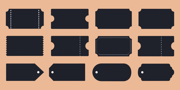 Dark ticket and tag shape set vector illustration
