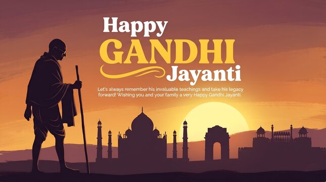 Happy Gandhi jayanti banner and greeting card. 2nd october celebrating birthday of Mahatma Gandhi background vector illustration