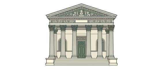 Fototapeta premium Classical Building Facade with Columns and Pediment Isolated