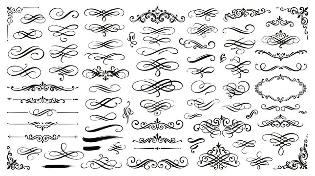 Calligraphic flourishes and swirls form a detailed vector ornament pattern